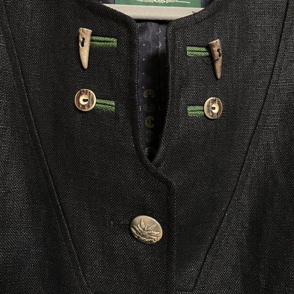 H Moser Linen Blazer Jacket Size 36 Mode Aus‎ Salzburg Austrian Antler Edelweiss - Picture 4 of 12